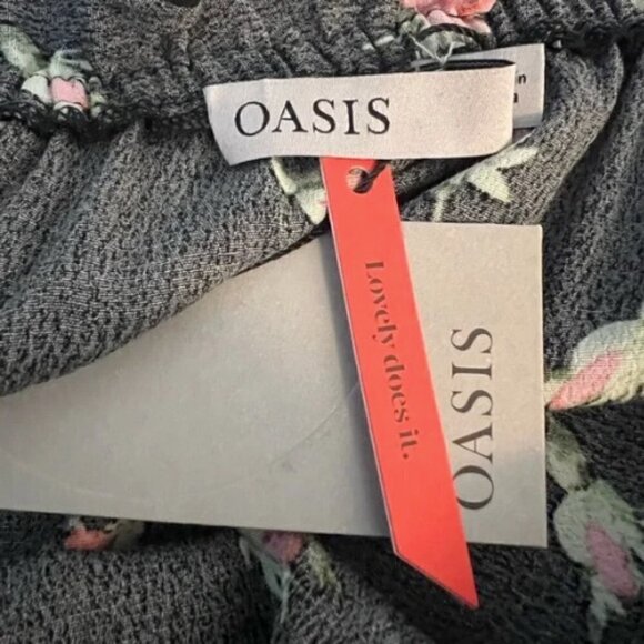 OASIS NWT Rose/Black Print short sleeve elastic ruffled neck viscose breathes 12 - Picture 10 of 16